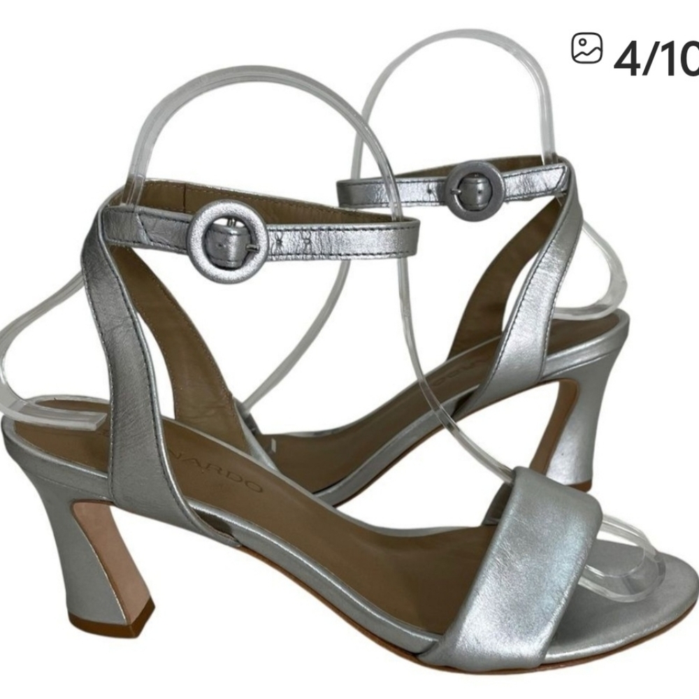 Bernardo Nora 2 Silver Metallic Leather Ankle Strap Sandal Heels Size 6 NWOT - Picture 7 of 13